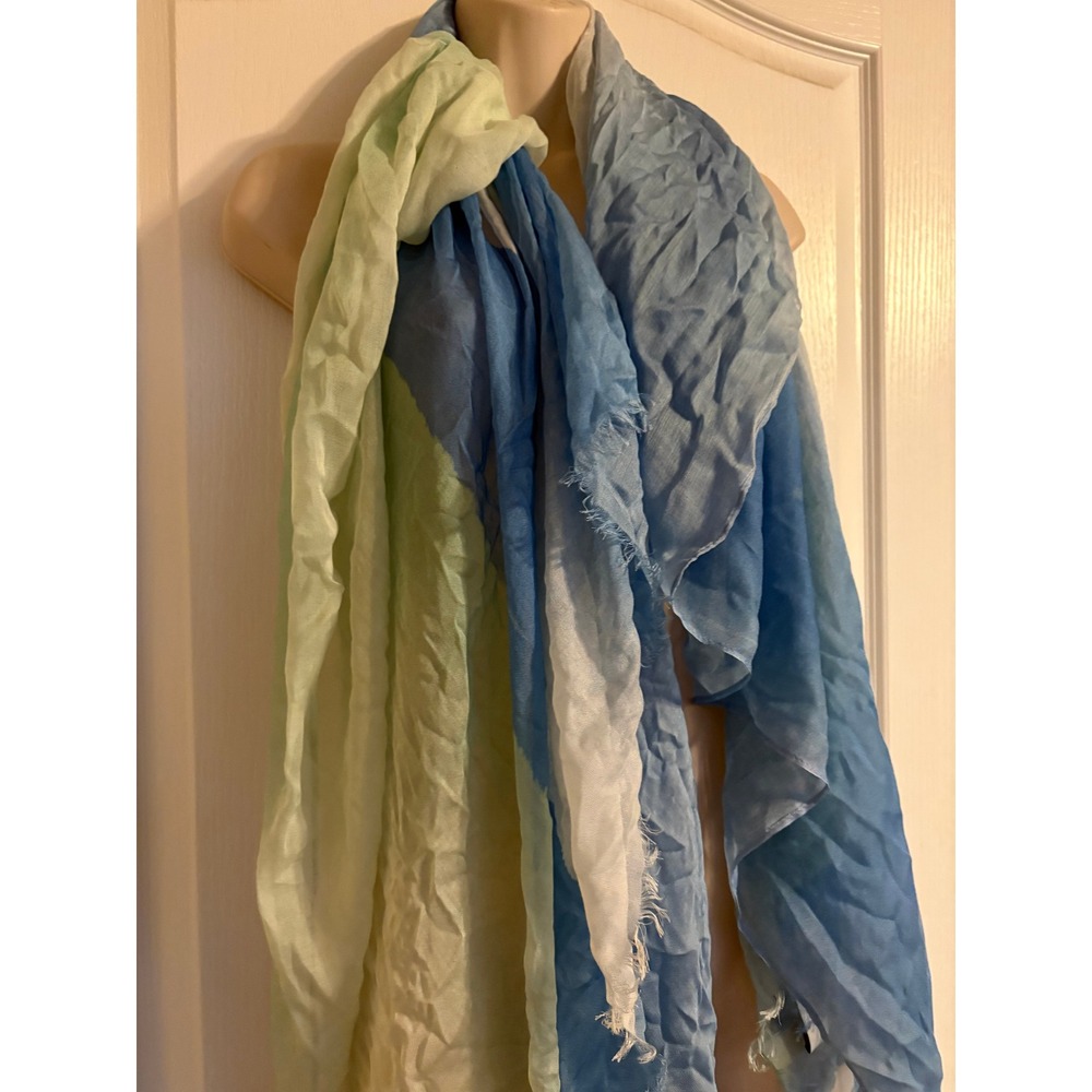 NEW Nordstrom Blue Green‎ Colorblock Modal Silk Blend Frayed Edge Scarf One Size